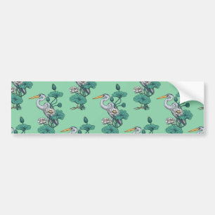 Heron in the White Lotus Garden on jade Bumper Sticker