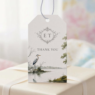Heron Lake Toile French Country Wedding Monogram Gift Tags