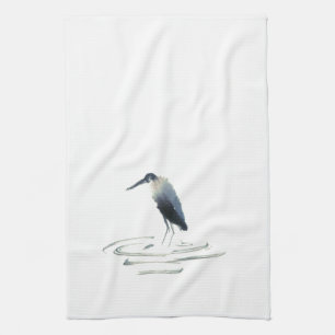 Heron Meditation, Sumi-e Great Blue Heron Kitchen Towel
