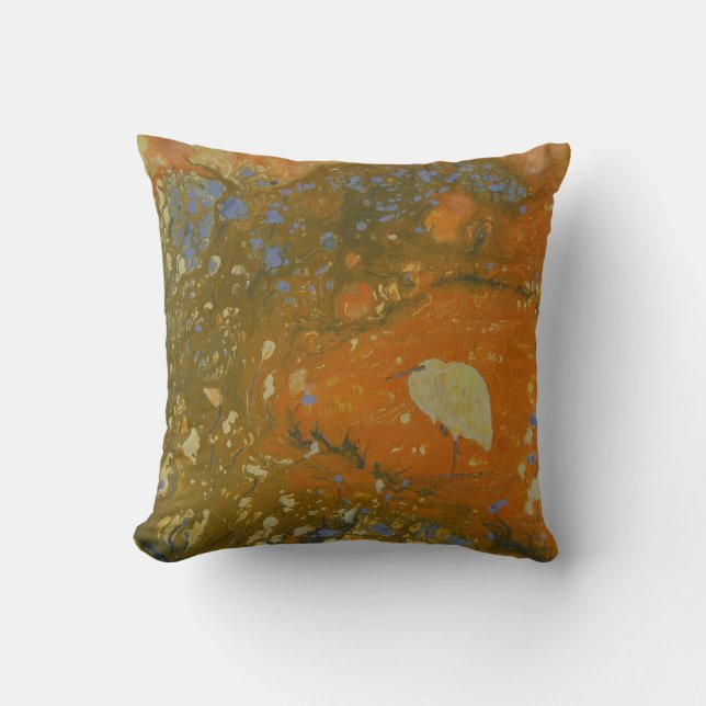 Heron on abstract background, unique, pretty throw pillow (Front)