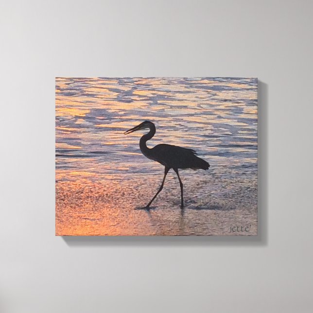 Heron on early morning walk canvas print (Front)