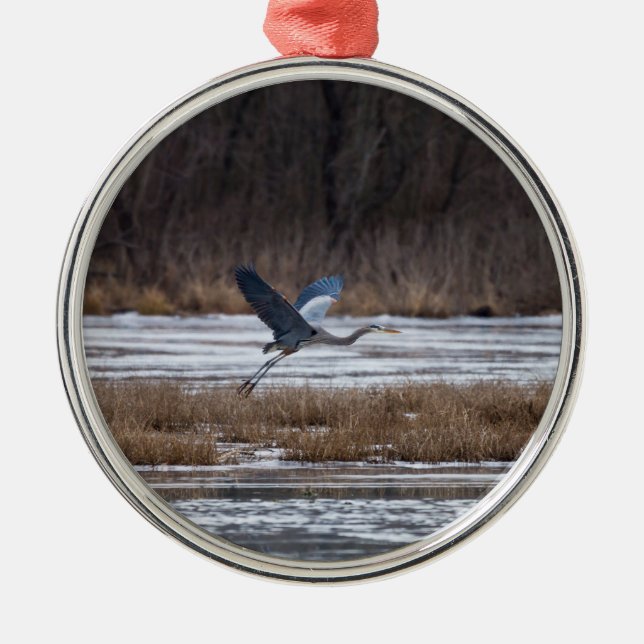 Heron Take Off Metal Ornament (Front)