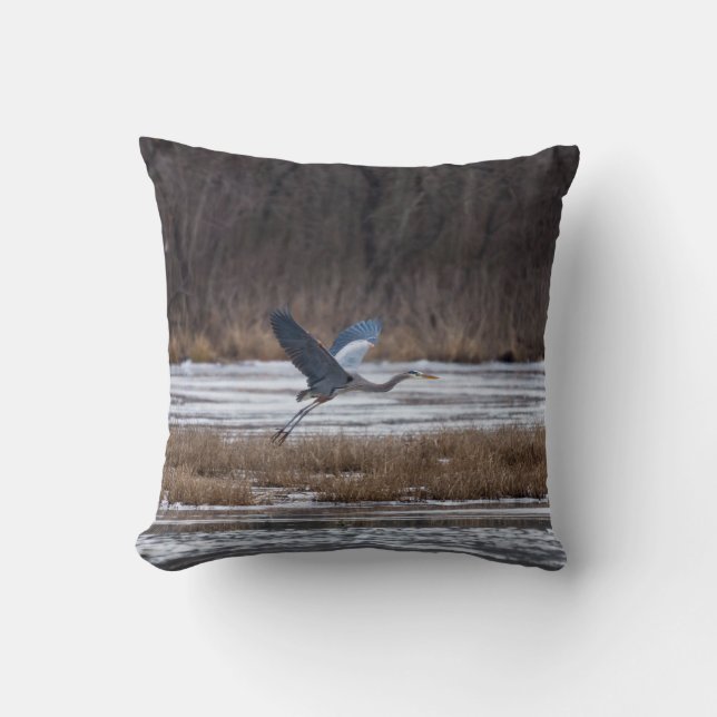 Heron Take Off Throw Pillow (Front)