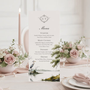 Heron Toile Country Monogram Wedding Flat Menu