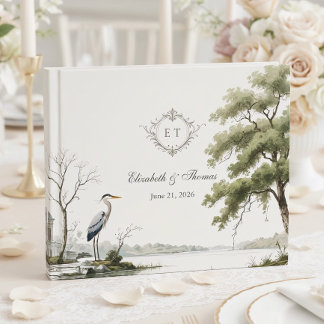 Heron Toile French Country Monogram Wedding Guest Book