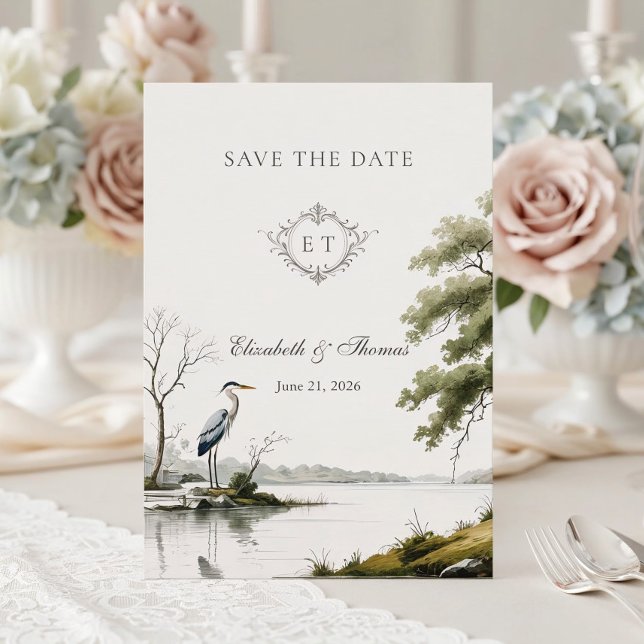 Heron Toile French Country Monogram Wedding Save The Date (Creator Uploaded)