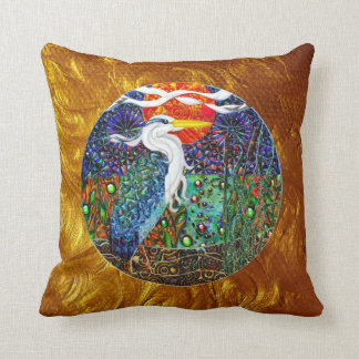 Heron tropical geometric metallic collage II Throw Pillow
