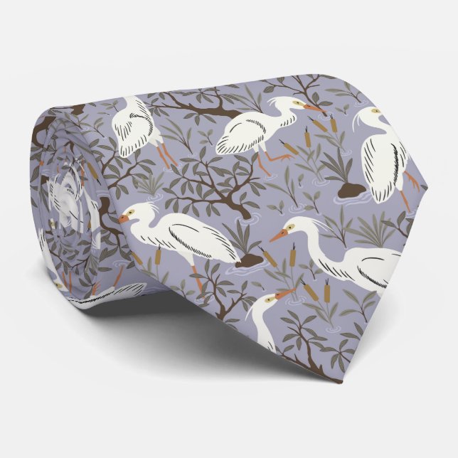 Heron water pond - lavender - great egret bird tie (Rolled)