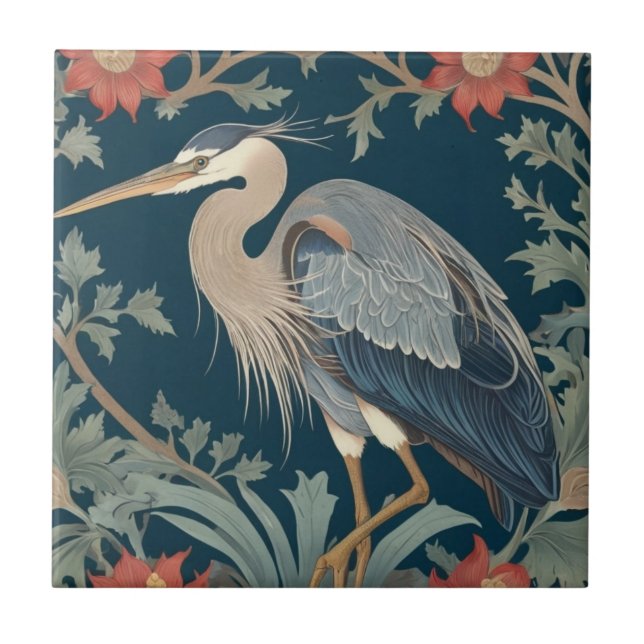 Heron William Morris style Left Sea Marine Bird Tile (Front)