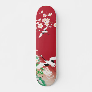 Herons and Dahlias Japanese design / Skateboard
