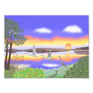 Herons At Sunset, beautful contemporary scene Photo Print