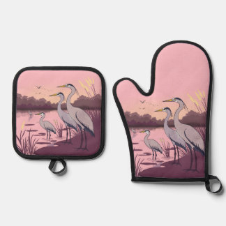 Herons by the Lake Oven Mitt & Pot Holder Set