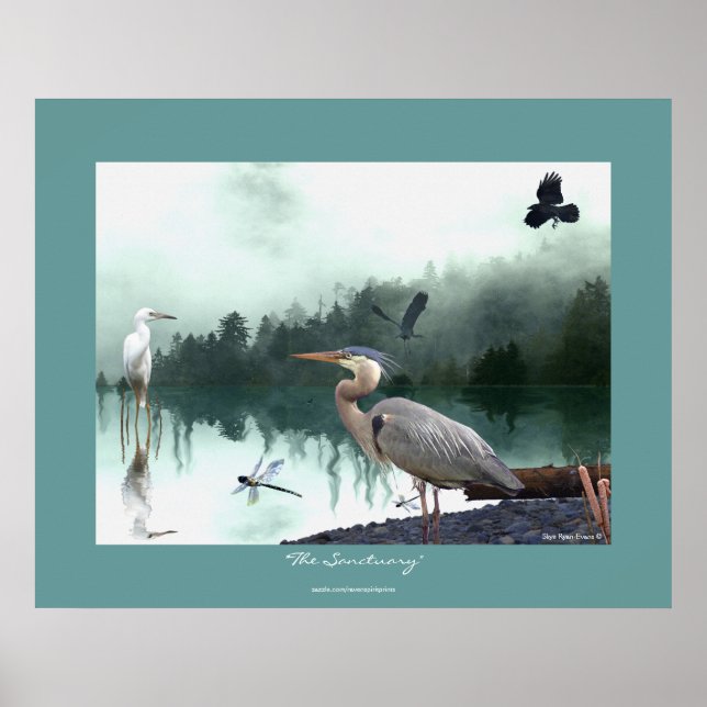 Herons, Egret, Crows, Dragonflies, Wilderness Art Poster (Front)