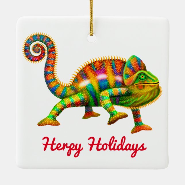 Herpy Holidays Chameleon Ornament (Back)