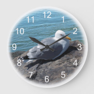 Herring Gull on Rock Jetty Large Clock