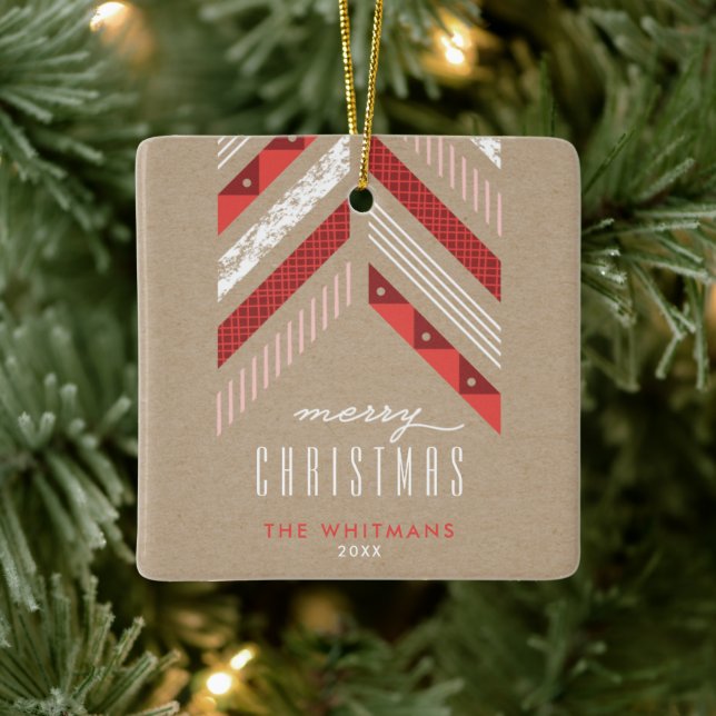 Herringbone Band Christmas Ornament - Crimson (Tree)