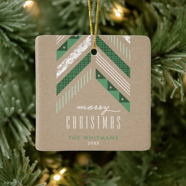 Herringbone Band Christmas Ornament - Green (Tree)