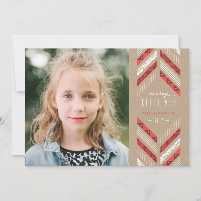 Herringbone Band Holiday Card - Crimson (Front)