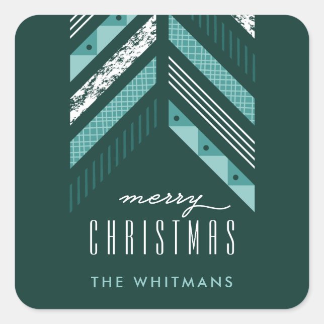 Herringbone Band Holiday Sticker - Teal (Front)