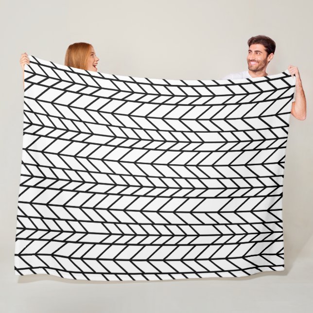 Herringbone Black on Any Custom Colour Fleece Blanket (In Situ)