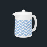 Herringbone Blue White Beach Colours Teapot<br><div class="desc">This pretty,  beach-house-inspired design has a lightly textured blue-and-white herringbone pattern. This modern,  elegant design will be perfect to match your coastal / ocean / nautical theme home decor. 

 This is part of a matching set. See the rest under the "Beach House Personalized" category of our store.</div>