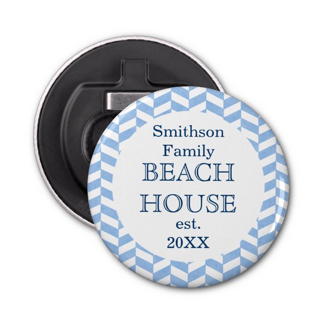 Herringbone Blue White Beach House Custom Bottle Opener (Front)