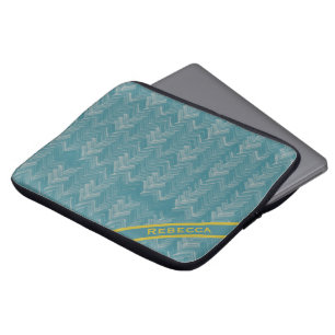 Herringbone Chevron Pattern on Turquoise Personal Laptop Sleeve