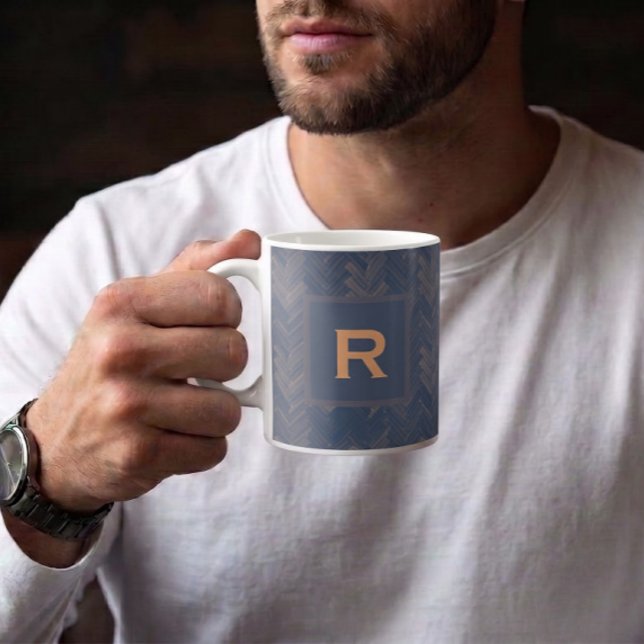 Herringbone Chevron Pattern Retro Blue Personal Coffee Mug (Creator Uploaded)