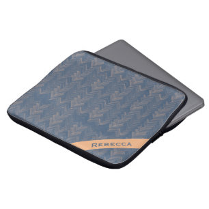 Herringbone Chevron Pattern Retro Blue Personal Laptop Sleeve