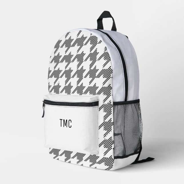 Herringbone Designer Black White INITIALS Chic  Printed Backpack (Back Corner Right)