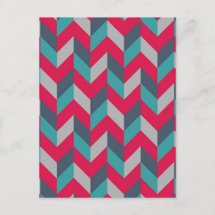Herringbone Geometric Stripes Red Blue Grey Postcard