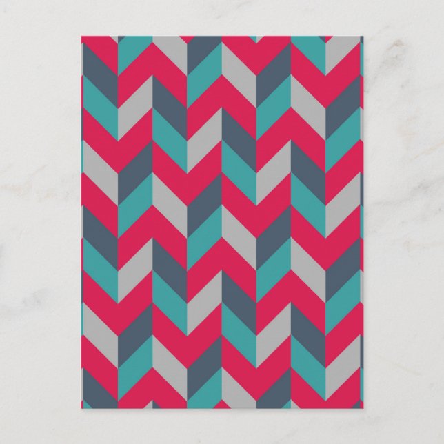 Herringbone Geometric Stripes Red Blue Grey Postcard (Front)