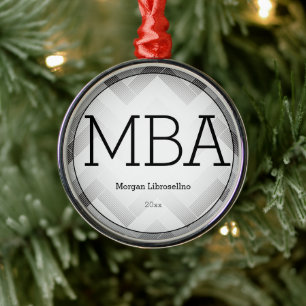 Herringbone Grey Black MBA Graduation Name Year Metal Ornament