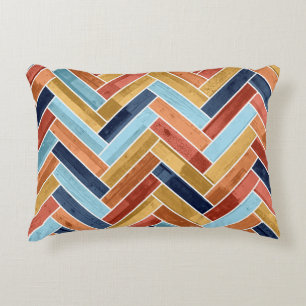 Herringbone Pattern Blue Yellow Orange Red Accent Pillow