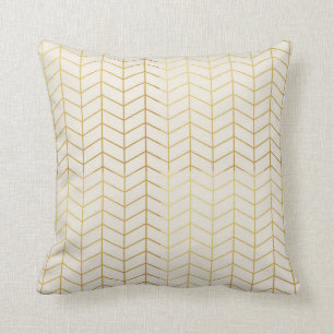 Herringbone Pattern Faux Gold Foil Ivory Geometric Throw Pillow