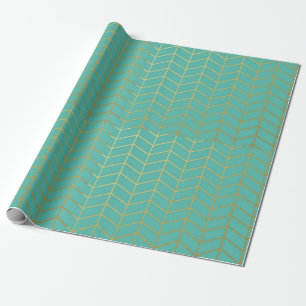 Herringbone Pattern Faux Gold Foil Mint Geometric Wrapping Paper