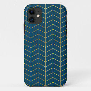 Herringbone Pattern Faux Gold Foil Navy Geometric iPhone 11 Case