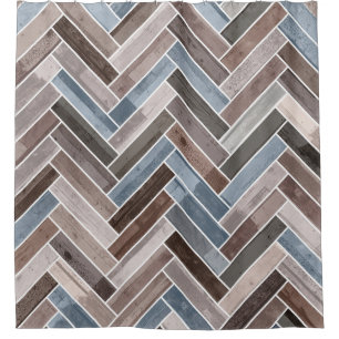 Herringbone Pattern in Blue Brown Grey
