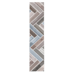 Herringbone Pattern in Blue Brown Grey Short Table Runner
