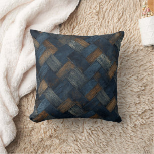 Herringbone Pattern in Blue Brown Grey Throw Pillow