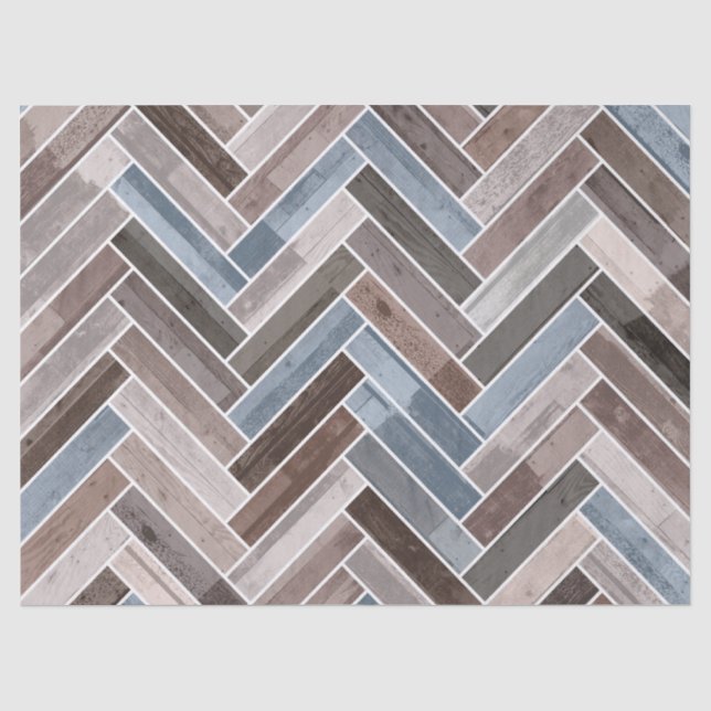 Herringbone Pattern in Blue Brown Grey Tissue Paper (Front)