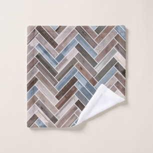 Herringbone Pattern in Blue Brown Grey Wash Cloth