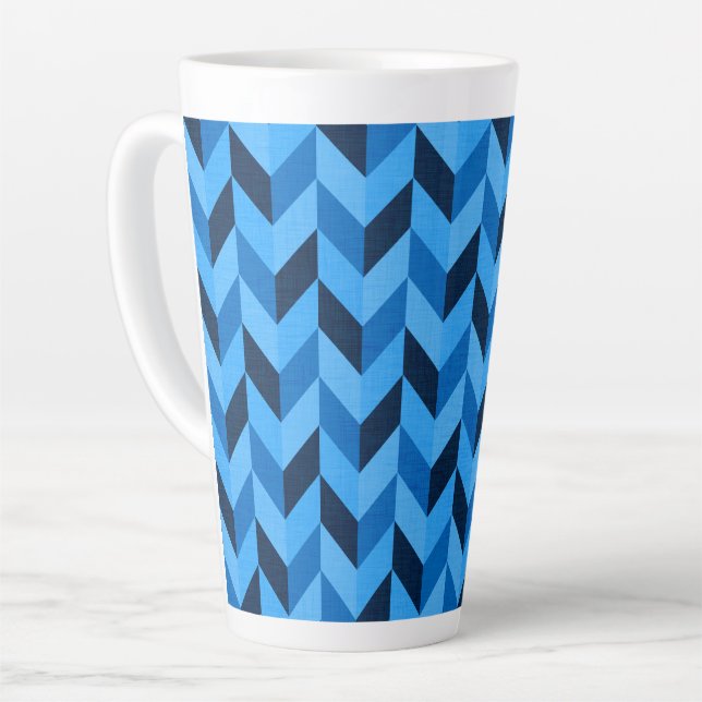 Herringbone pattern in blue latte mug (Left Angle)