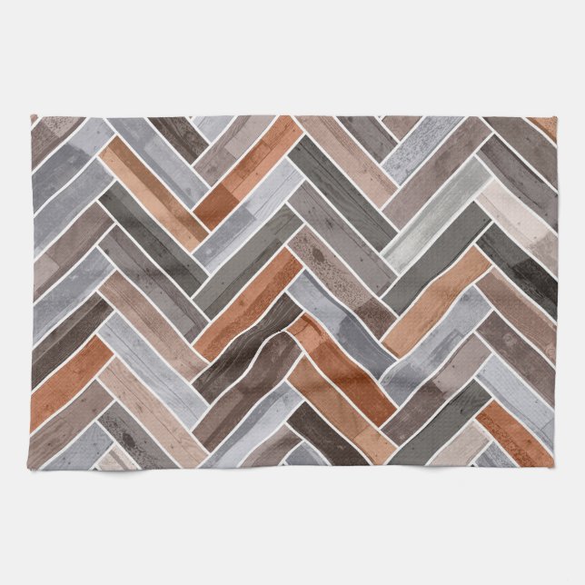 Herringbone Pattern in Earthen Rock Colours Kitchen Towel (Horizontal)