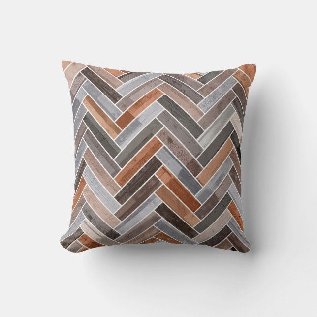 Herringbone Pattern in Earthen Rock Colours Throw Pillow (Front)