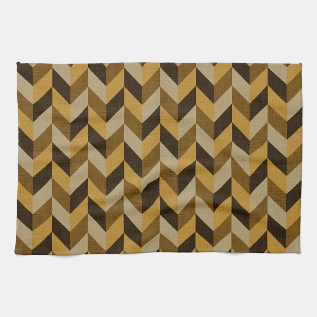Herringbone pattern in golden & brown kitchen towel (Horizontal)