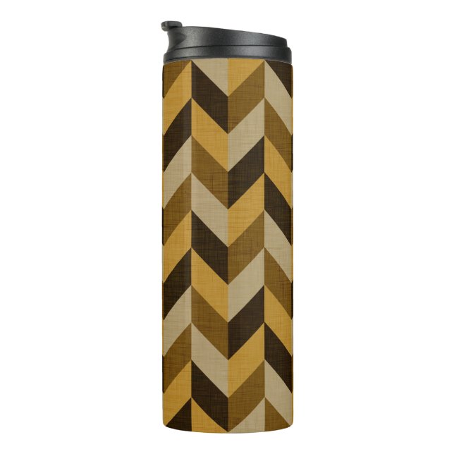 Herringbone pattern in golden & brown thermal tumbler (Rotated Right)