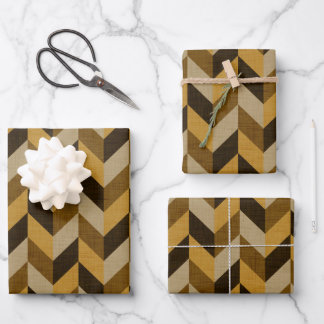 Herringbone pattern in golden & brown wrapping paper sheet