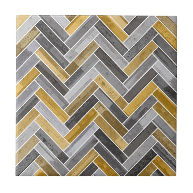 Herringbone Pattern in Grey and Yellow Tile (Front)
