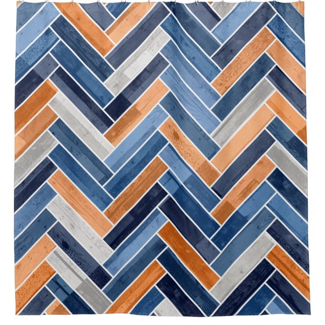 Herringbone Pattern in Navy Blue and Orange (Front)